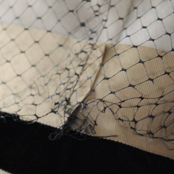 Vintage 1950s-60s Striped Velvet Bucket Hat with Lace Netting Union Made in USA main image 7